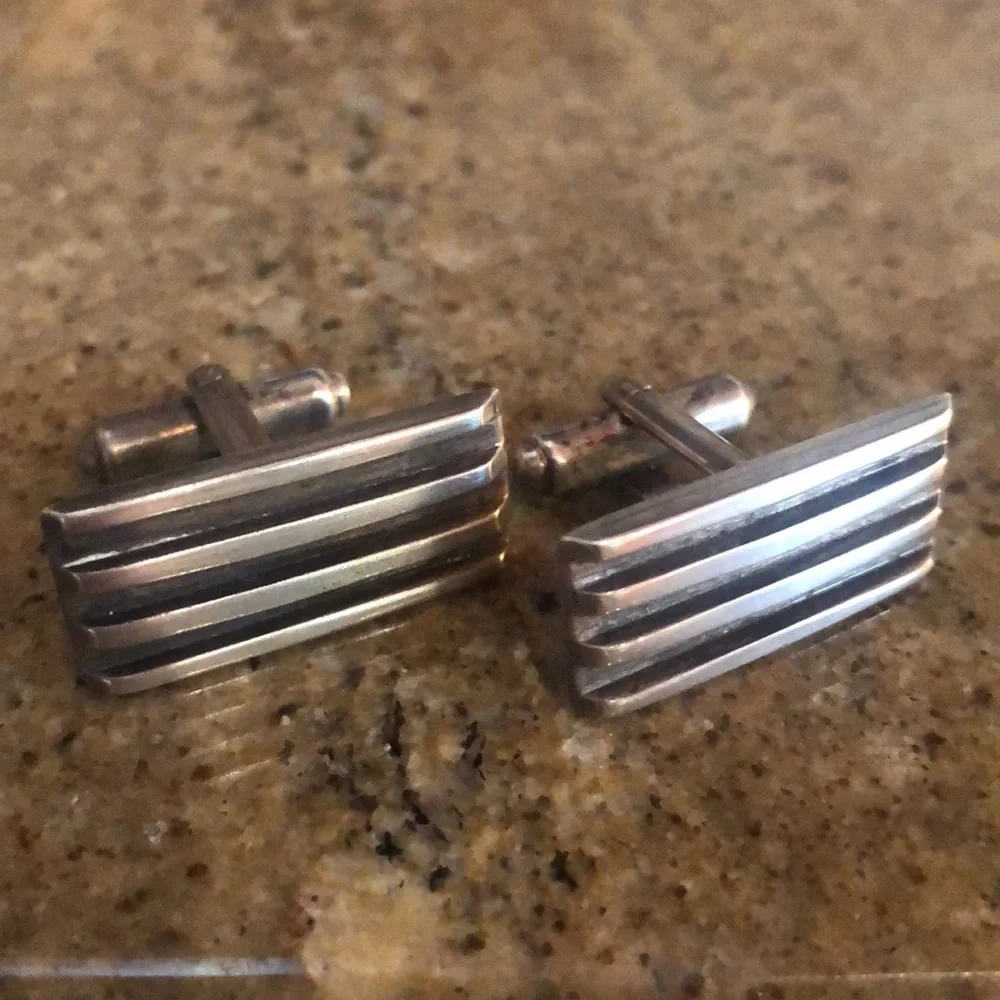 Mid Century Modern Minimalist Industrial Geometric Cuff Links Sterling- Vintage